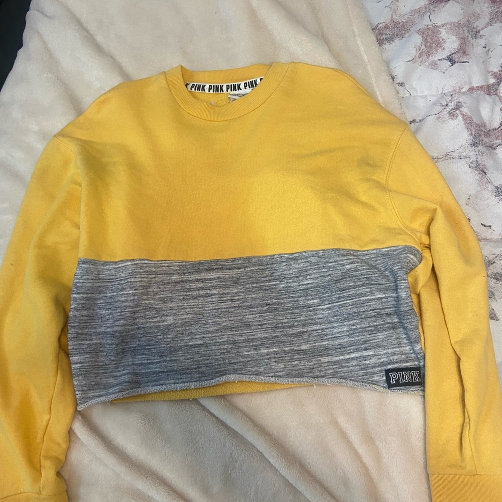 yellow and grey pink cropped sweater
